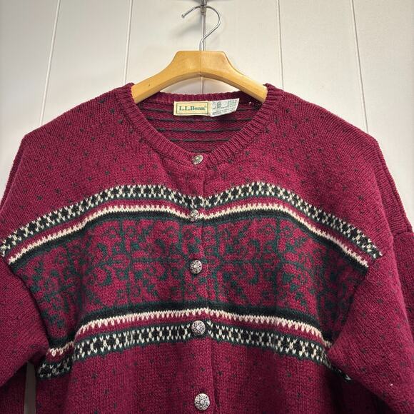 Vintage LL Bean Womens Academia Preppy Birdseye Cardigan Sweater Size L Hipster - Picture 7 of 7